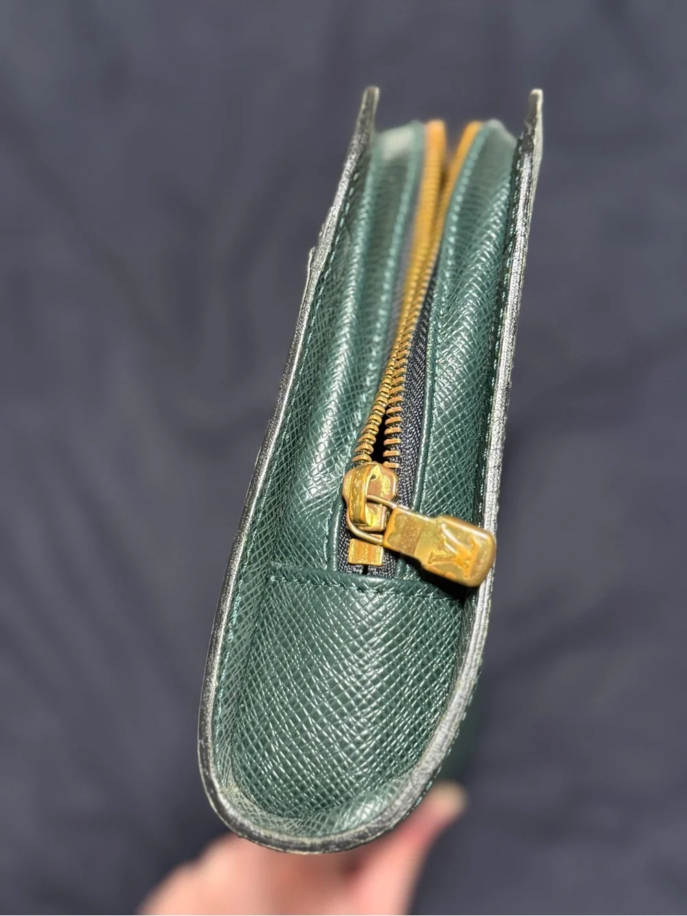 Louis Vuitton - Dark Green Taiga Leather Wristlet